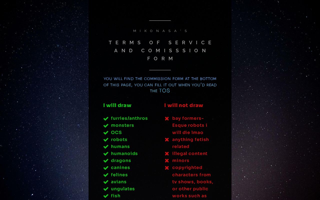 Mikonasa's TOS and commission form